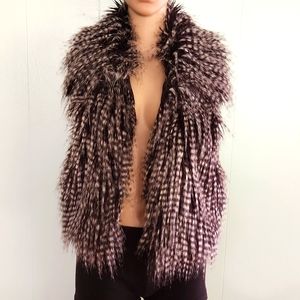 Women's BCBG Fur Vest speckled black and white